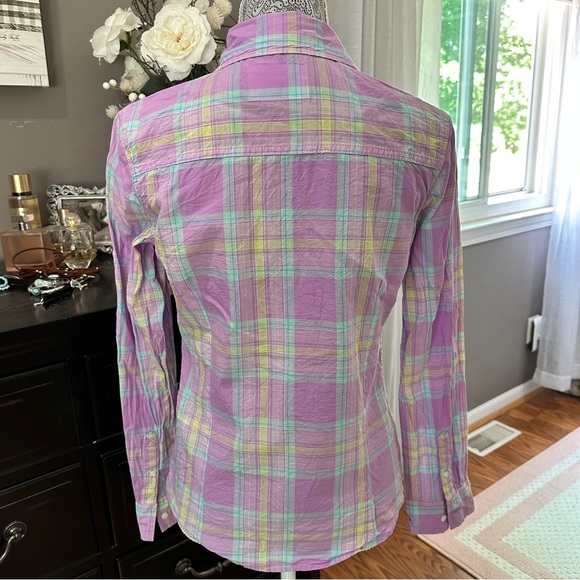 Aeropostale Signature Eighty-Seven Women’s Medium Plaid Button Down Shirt Purple - Picture 6 of 13